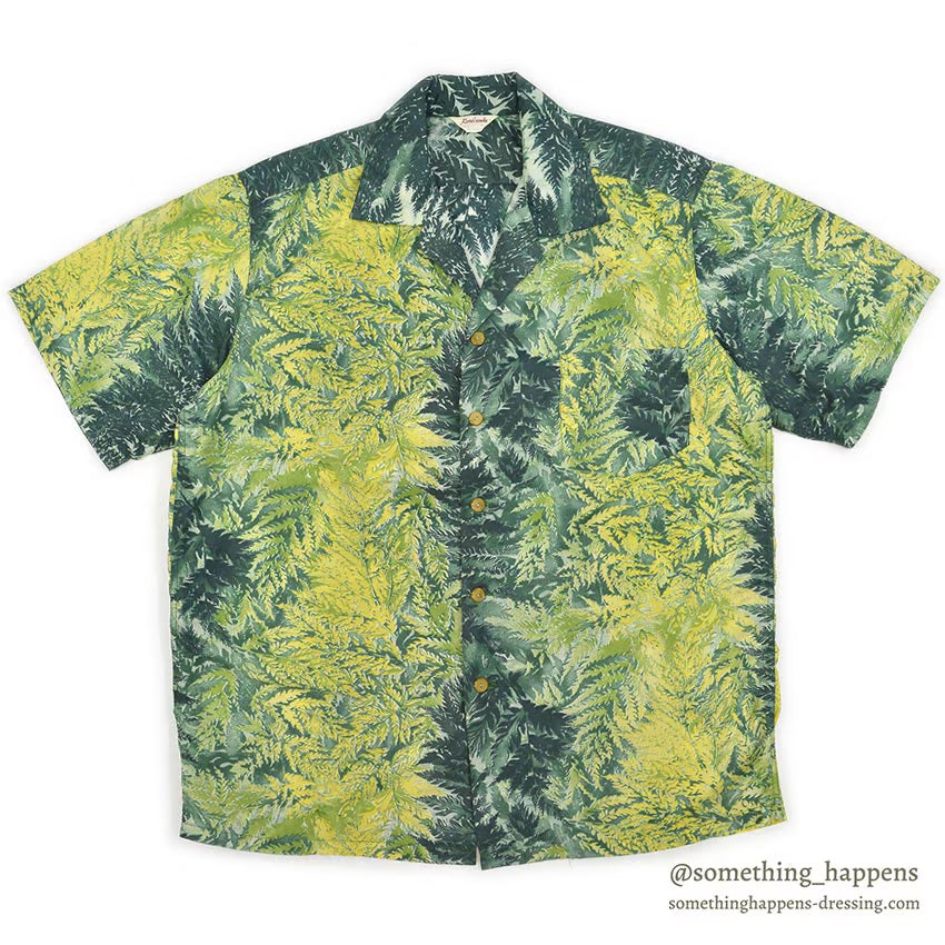 1950's KAMEHAMEHA LEAF PATTERN NYLON ALOHA SHIRT... L
