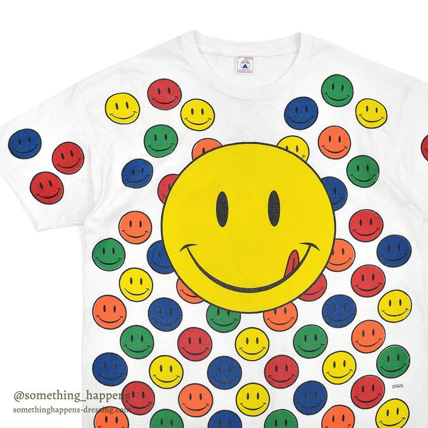 1990's DELTA SMILEY FACES PRINT T-SHIRT... XL