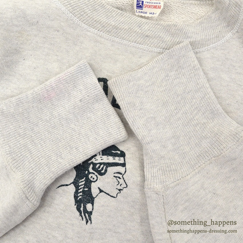 1950's CHAMPION RUNNER TAG INDIAN HEAD FLOCK PRINT SWEAT SHIRT ... L