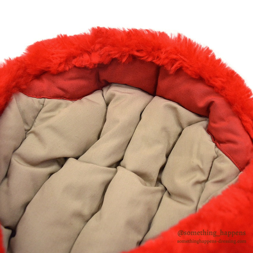 1960's EDDIE BAUER MOUTON FUR DOWN HAT / HUNTER'S RED...XL