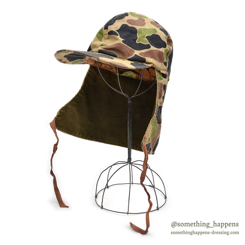 1960's LLBEAN DUCK HUNTER CAMO HUNTING CAP WITH NECK FLAP...