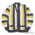 1960's STRIPED YELLOW/WHITE/GRAY KNIT CARDIGAN...