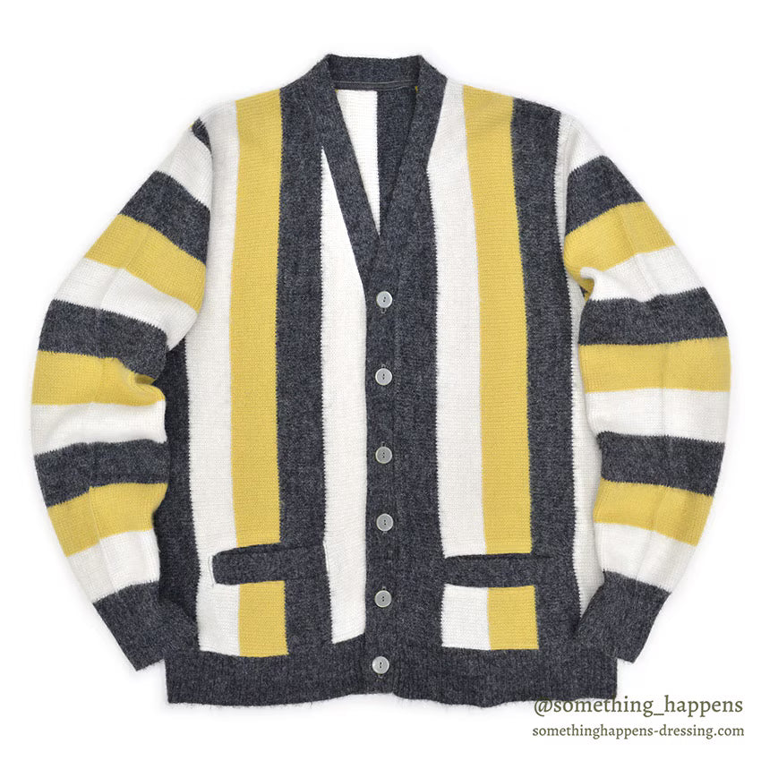 1960's STRIPED YELLOW/WHITE/GRAY KNIT CARDIGAN ...