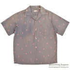 1950's GRAY/PINK JOCKEY PRINT S/S SHIRT ... M