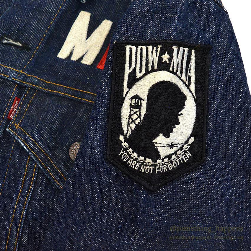 1960's~ LEVI'S 70505-0217 BIGE POW MIA EMBROIDERED DENIM JACKET / SPECIAL...