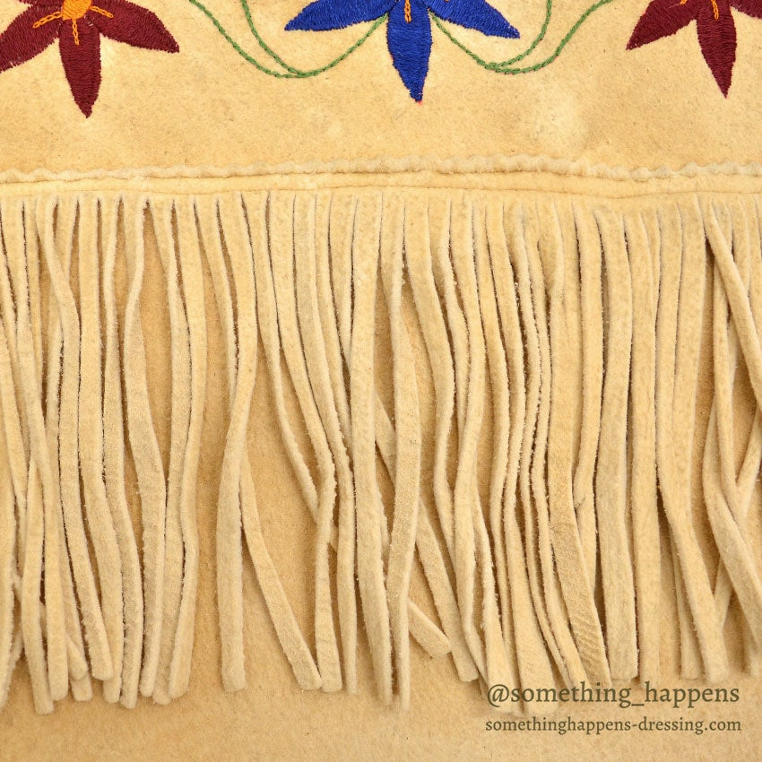 1920's~ NATIVE AMERICAN EMBROIDERY FRINGE ELK LEATHER JACKET / Extremely Rare...