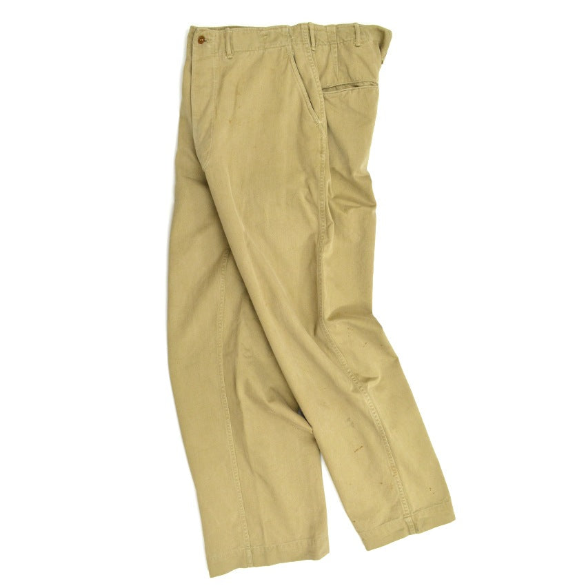 1940s US ARMY M-1943 Khaki Chino Pants with Gas Flap... W32 x L31