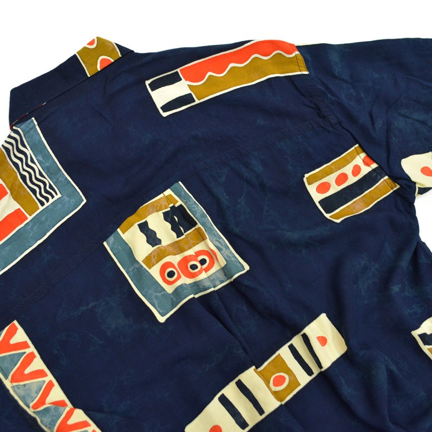 ~90's SERENDIPITY ART Indigo-dyed Rayon S/S Shirt ... M
