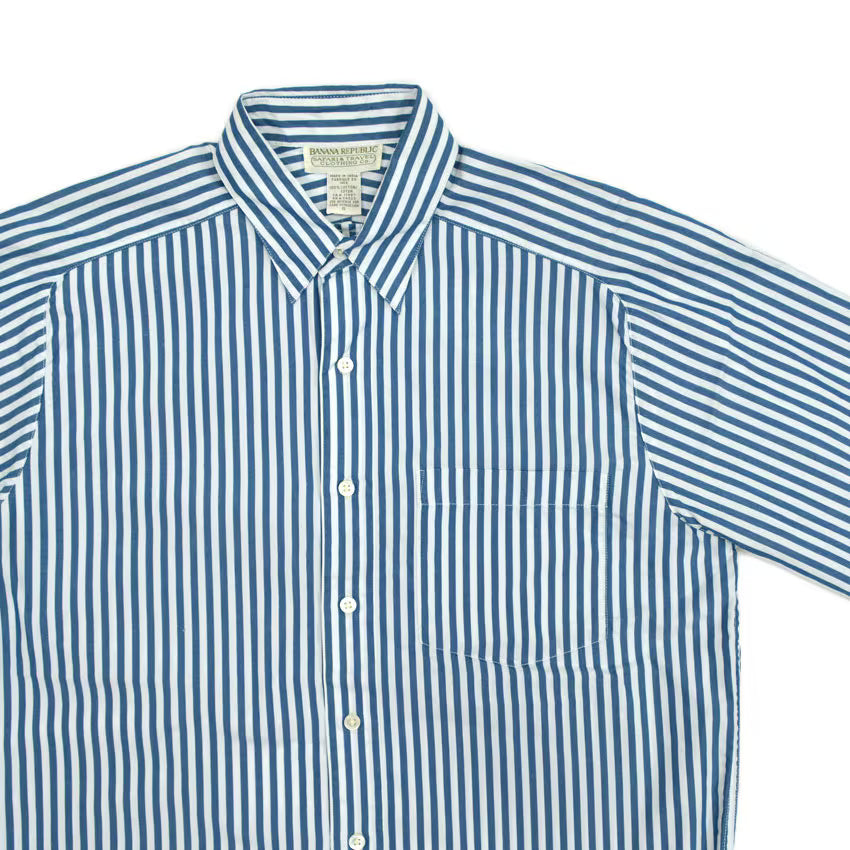 1980's BANANA REPUBLIC SAFARI & TRAVEL STRIPE SHIRT...S