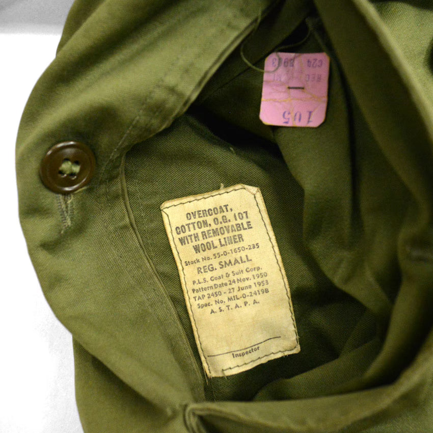 50's U.S.ARMY OVERCOAT COTTON O.G.107 CUTTER TAG付き ... S-R