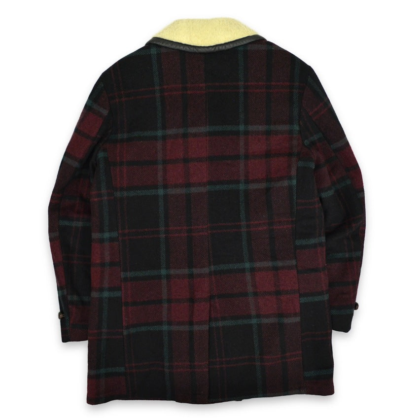 1950's~ Lakeland PLAID CHECK WOOL COAT WITH LEATHER TRIM... 38