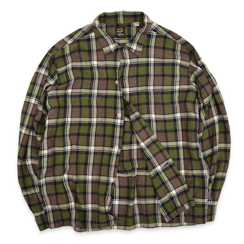 ~1960's Needles California GREEN & BLACK PLAID RAYON SHIRT...L