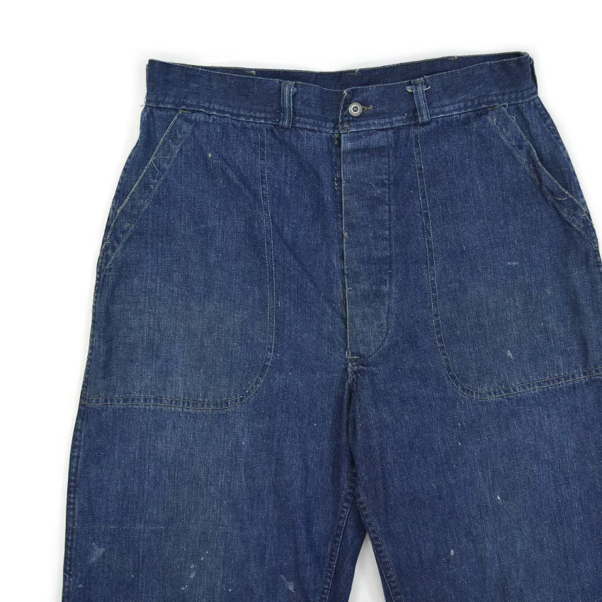 1940's USNAVY WW2 DENIM TROUSERS METAL BUTTON... W32