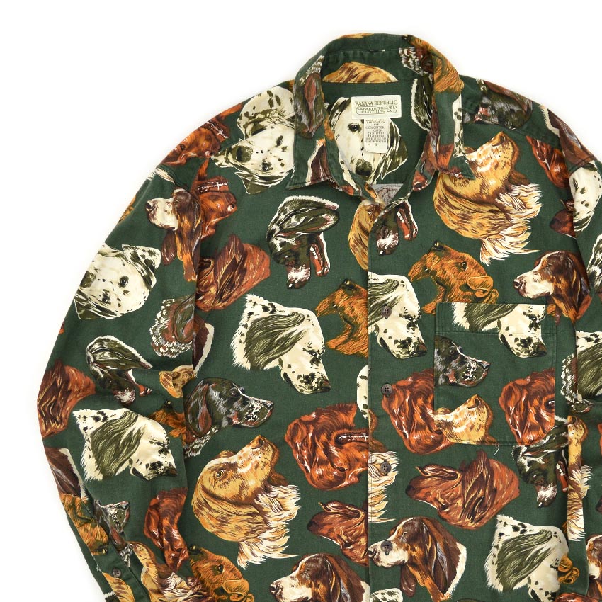 1980's BANANA REPUBLIC SAFARI & TRAVEL DOG ​​PRINT SHIRT...S