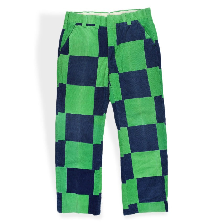 1970's GREEN NAVY PATCHWORK CORDUROY PANTS... W33 L30