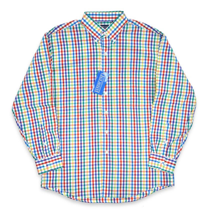 1990's DEADSTOCK LAND'S END MULTI GINGHAM B/D SHIRT ... M