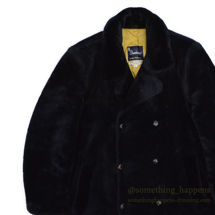~1960's Shanhouse BLACK FAKE FUR DOUBLE BREASTED COAT... 40