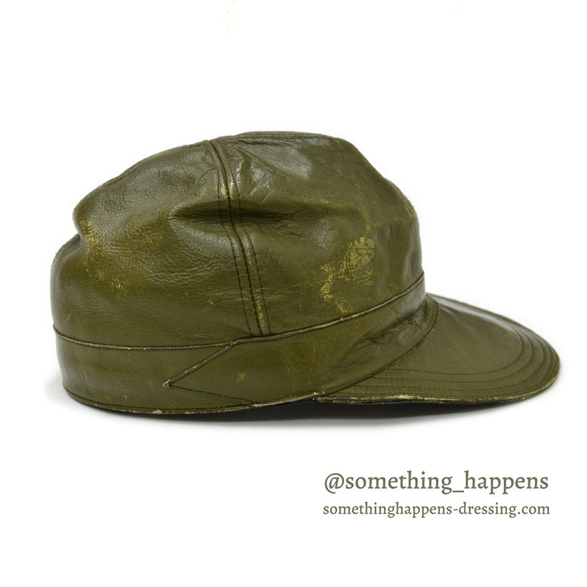 ~1940's LLBEAN HUNTING LEATHER CAP OLIVE...