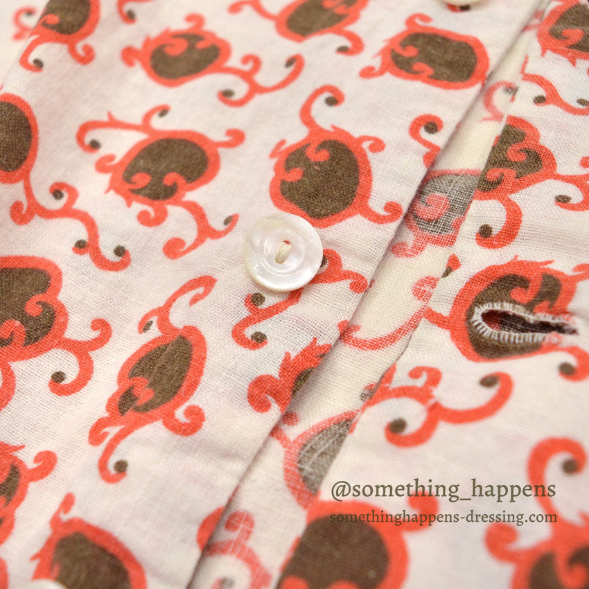 1950's DECORATIVE PATTERN PRINT COTTON PAJAMAS SHIRT & PANTS...
