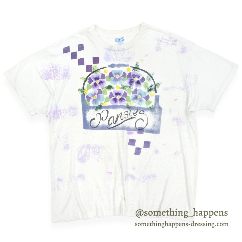 1990's HANES PANSIES FLOWER ART PRINT T-SHIRT ... XXL
