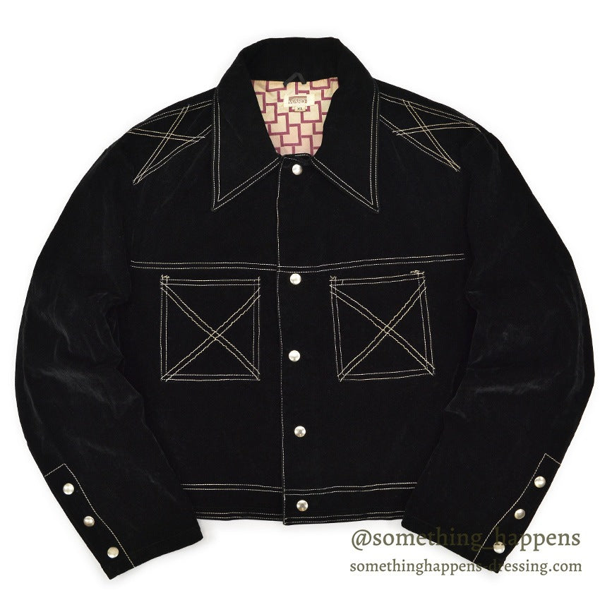 1970's MONTGOMERY WARD TWO POCKETS BLACK VELVETEEN JACKET... XL
