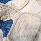 ANTIQUE BOWTIE INDIGO CALICO PATCHWORK CRIB QUILT... 122cm/100cm