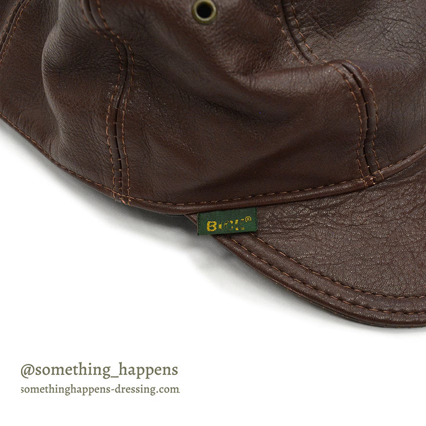 1980's~ BICK DARK BROWN LEATHER CAP SHORT BRIM...