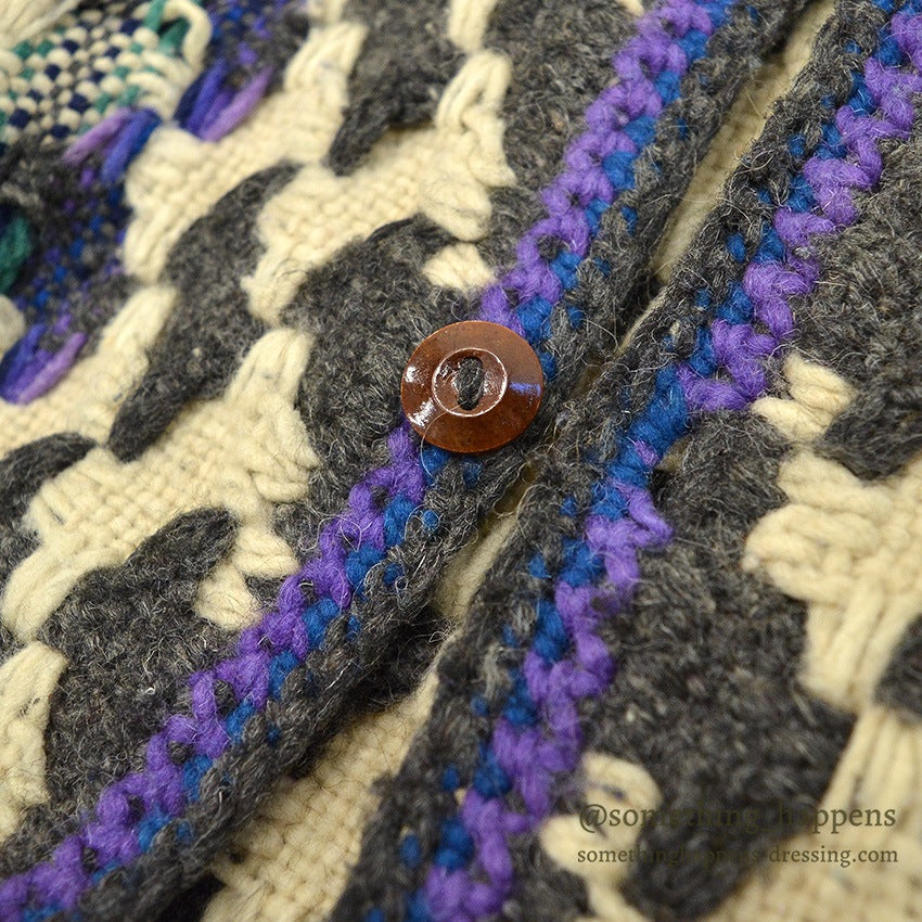 OLD ECUADOR HAND MADE WOOL KNIT CARDIGAN...