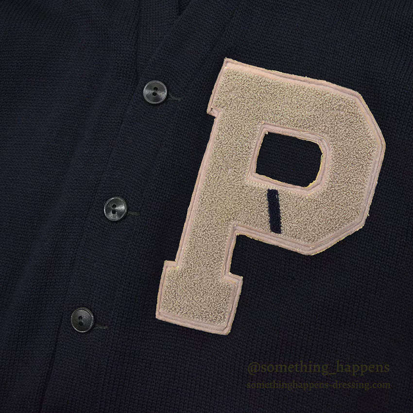 1940's CHAMPION 'P' DARK NAVY WOOL CARDIGAN COAT ... Fits like XL