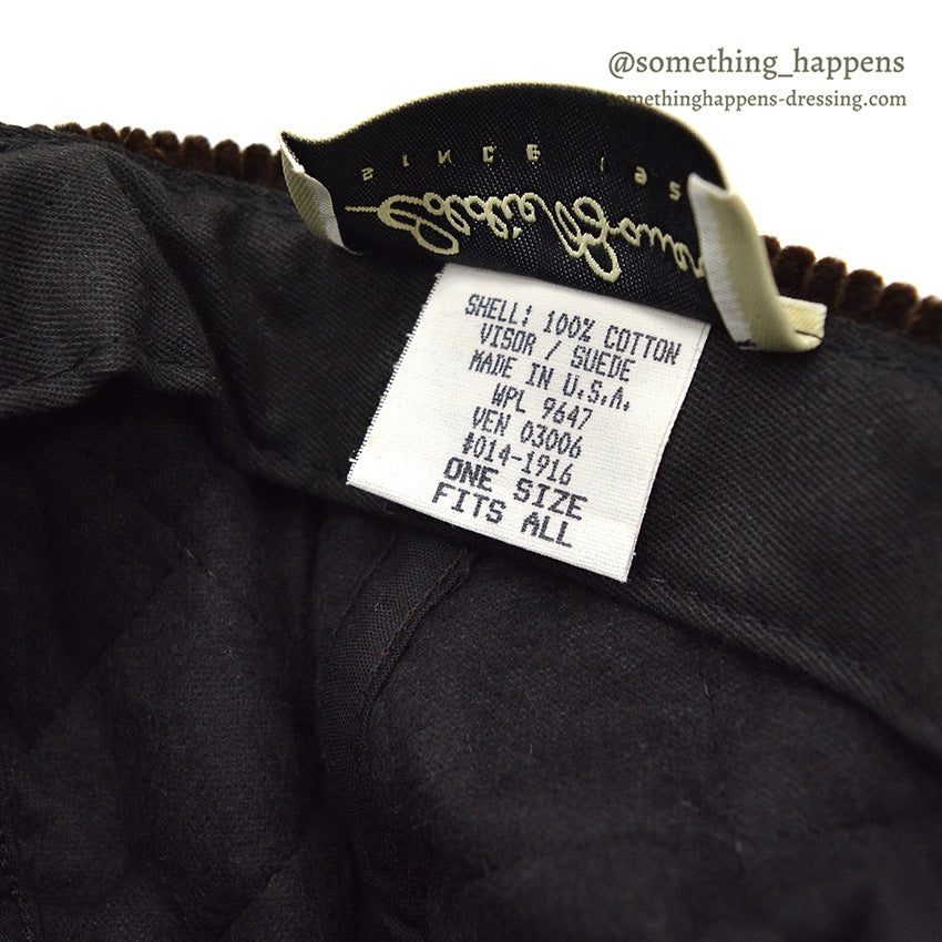 1990's EDDIE BAUER QUILTED CORDUROY & SUEDE DARK BROWN CAP...