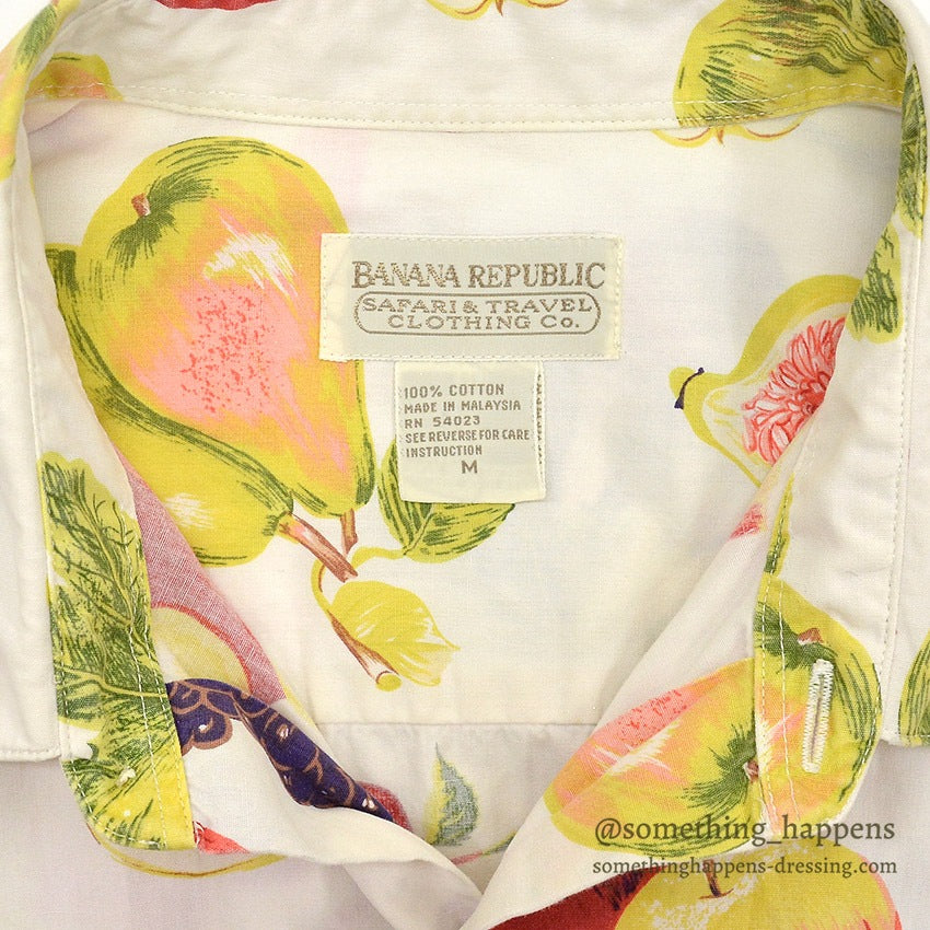 1980's BANANA REPUBLIC SAFARI & TRAVEL FRUIT PRINT S/S SHIRT ... M