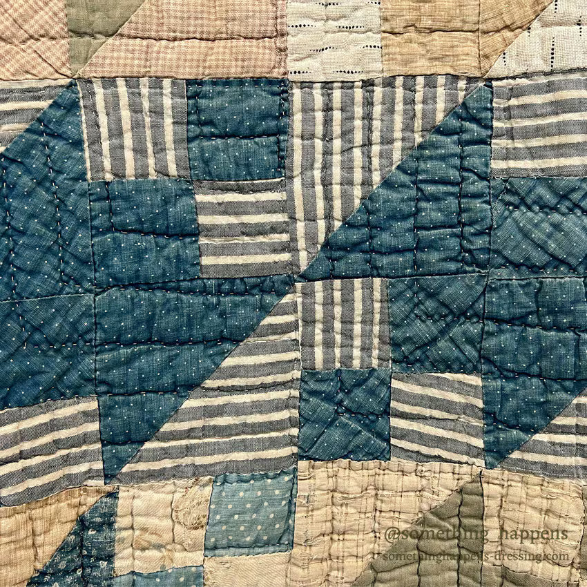 ANTIQUE CALICO PATCHWORK QUILT... 193cm/176cm