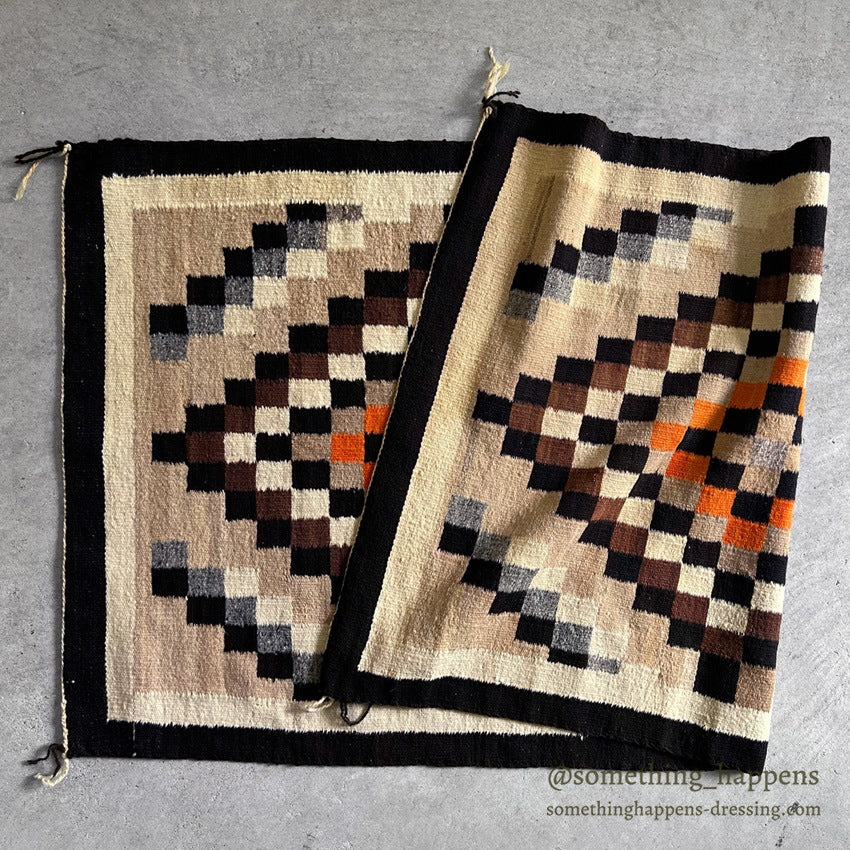 1940's~ NAVAJO RUG DOUBLE DIAMONDS PATTERN ... 145cm/78cm