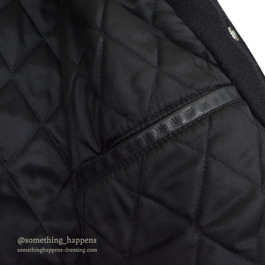 1990's GOLDEN BEAR ALL BLACK WOOL / LEATHER VARSITY JACKET... L