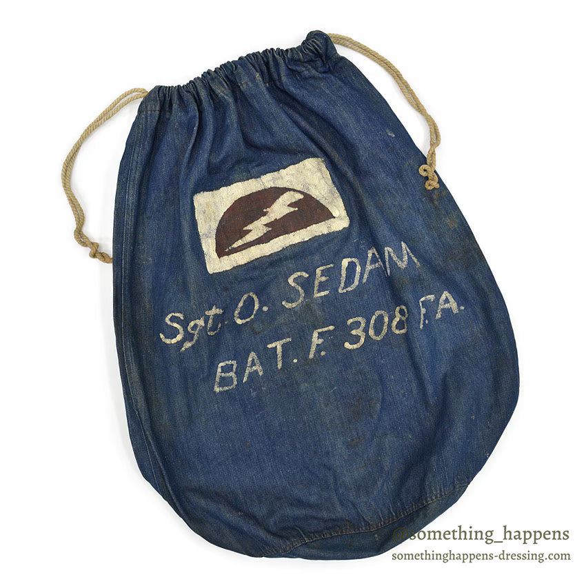 1910's USARMY WW1 ERA BLUE DENIM BARRACKS BAG HAND PAINT...
