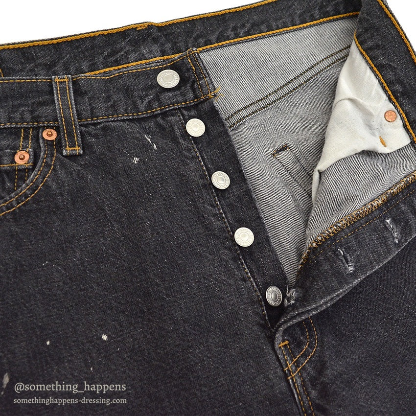 Levi's 501 BLACK DENIM PANTS Made in USA ORANGE STITCH... W34/L32