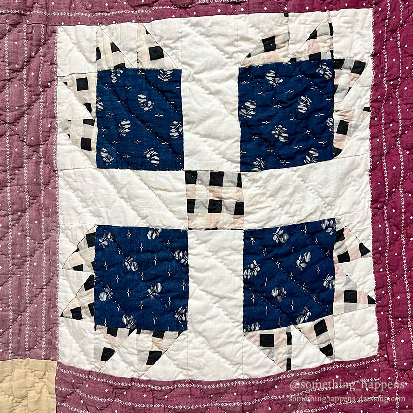 ANTIQUE BEAR'S PAW PATCHWORK QILT MAROON... 197cm/194cm
