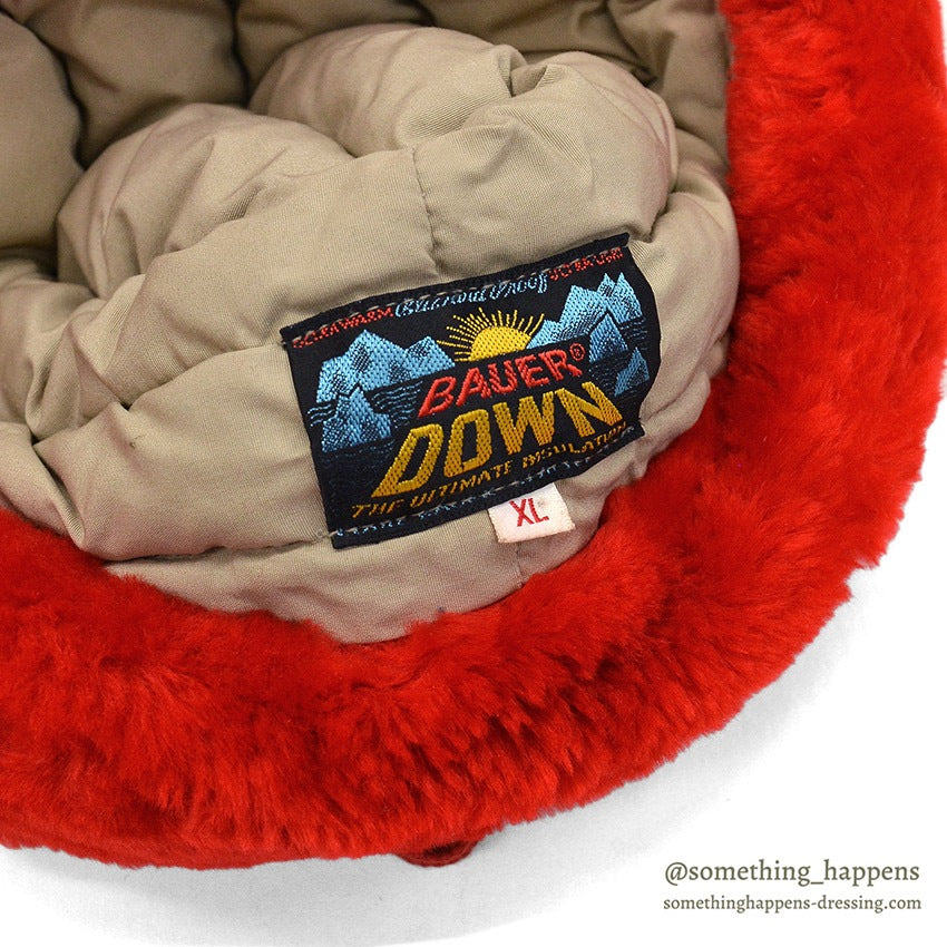 1960's EDDIE BAUER MOUTON FUR DOWN HAT / HUNTER'S RED...XL
