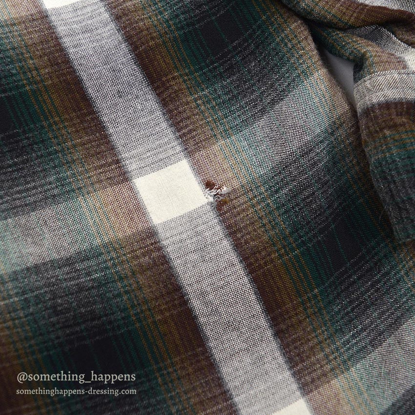 1960's TOWNCRAFT GREEN OMBRE PLAID RAYON SHIRT...L