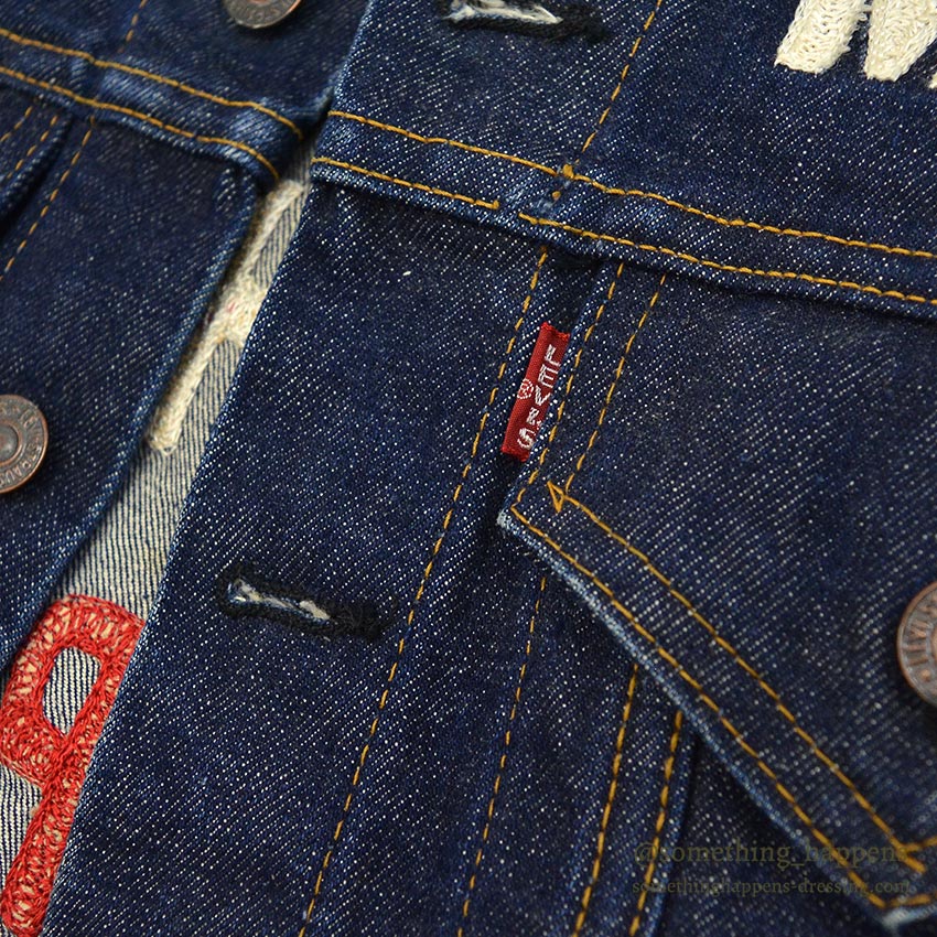 1960's~ LEVI'S 70505-0217 BIGE POW MIA EMBROIDERED DENIM JACKET / SPECIAL...
