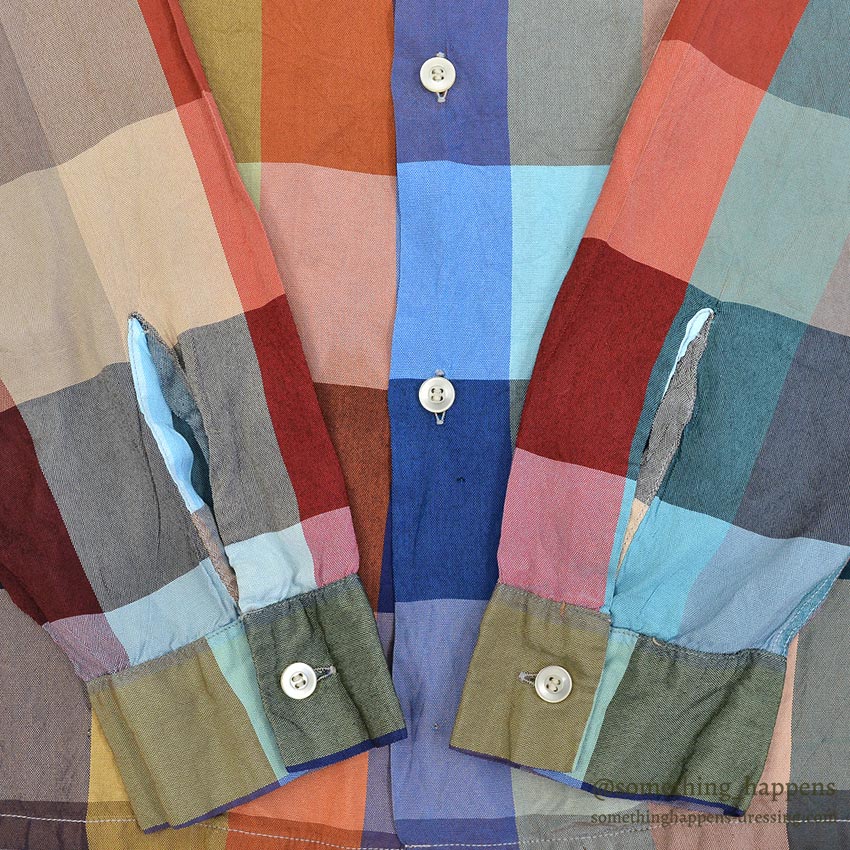 1960's TruVal BLOCK PLAID RAYON BLEND SHIRT... L
