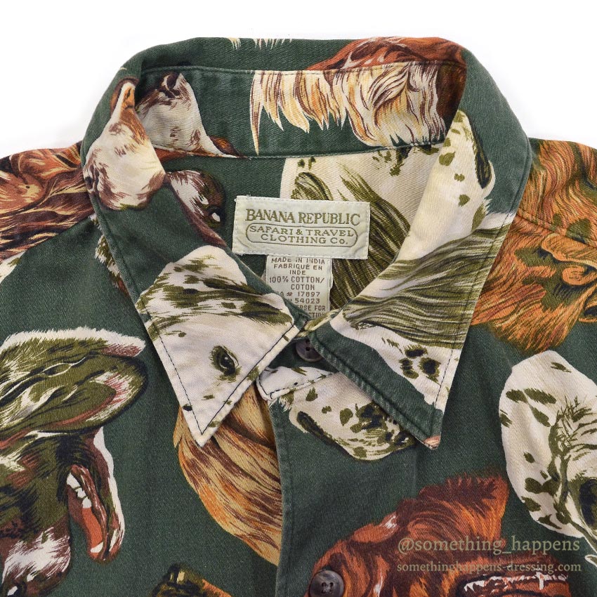 1980's BANANA REPUBLIC SAFARI & TRAVEL DOG ​​PRINT SHIRT 1 ... M