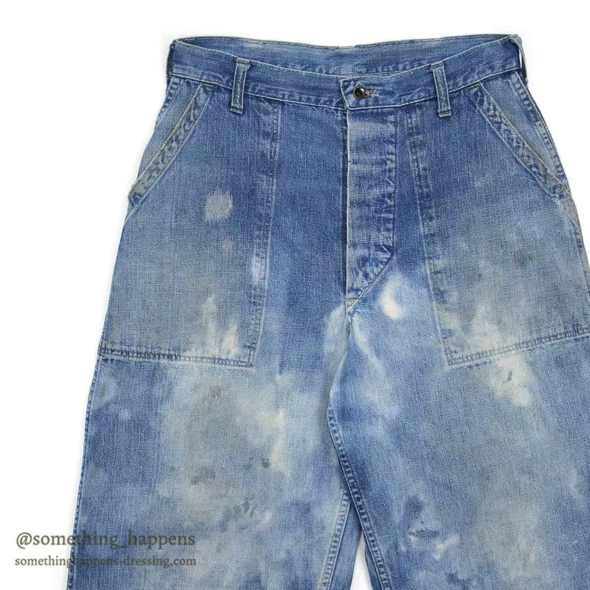 1940's U.S.NAVY BLEACHED DENIM TROUSERS / METAL BUTTON ... Fits W30