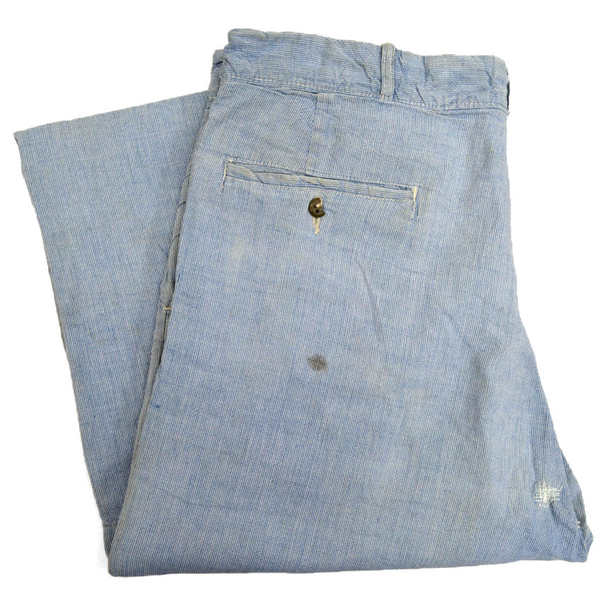 ~40's Auto Brand Pin Check Work Pants Rare!! Actual Size W35 x L29