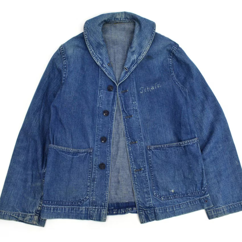 1940s US Navy Shawl Collar Denim Jacket with Stencil...