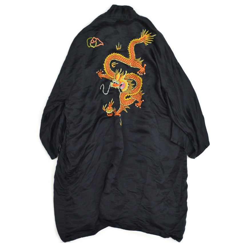 ~70's China Gown embroidery silk black...
