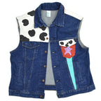 90's BRISTOL BLUES Painted Denim Vest, Cut-off... XXL