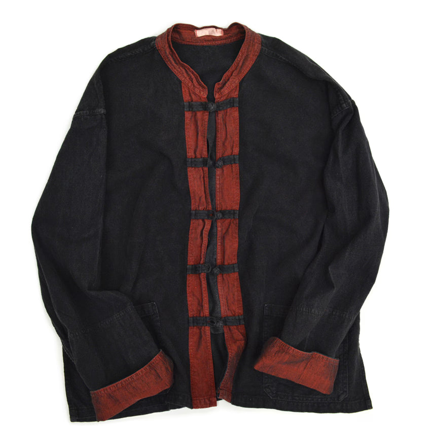70s-style Kung Fu shirt, black cotton...