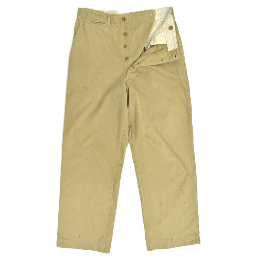 1940s US ARMY M-1943 Khaki Chino Pants with Gas Flap... W32 x L31