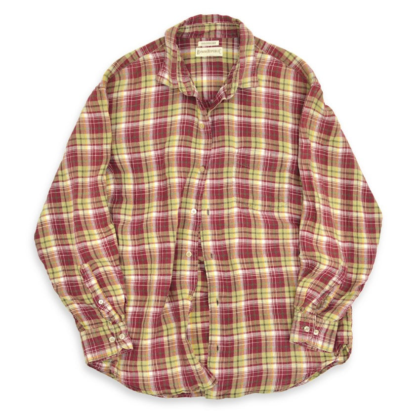 80's- BANANA REPUBLIC Irish Linen Check Shirt...